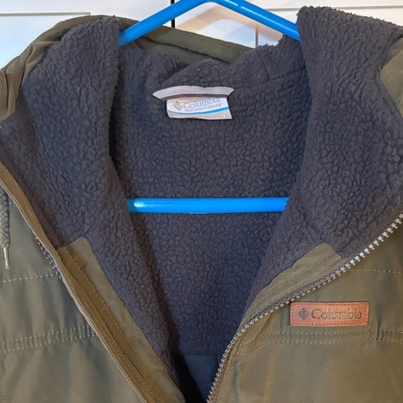 Columbia Womens Insulated Hooded Parka Jacket Khaki Green Drawstring Waist - Picture 5 of 6